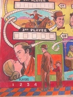 Image # 39822: Cinema Original Backglass Artwork - Left 
(Artist is Lloyd Rognan.Pastels on paper.Full dimensions 24 1/2 inches by 27 1/2 inches. From the Estate of Lloyd Rognan.)