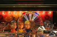 Image # 36242: Wheel Of Fortune Early Production on Assembly Line 
(Images 36235 through 36269 show one of the first ten or so games being assembled at the factory. Some playfield parts may have not yet been installed on this playfield.)