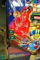 Image # 36250: Wheel Of Fortune Early Production on Assembly Line 
(Images 36235 through 36269 show one of the first ten or so games being assembled at the factory. Some playfield parts may have not yet been installed on this playfield.)