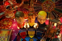 Image # 36237: Wheel Of Fortune Early Production on Assembly Line 
(Images 36235 through 36269 show one of the first ten or so games being assembled at the factory. Some playfield parts may have not yet been installed on this playfield.)