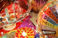 Image # 36264: Wheel Of Fortune Early Production on Assembly Line 
(Images 36235 through 36269 show one of the first ten or so games being assembled at the factory. Some playfield parts may have not yet been installed on this playfield.)