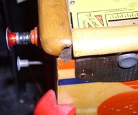Image # 28277: Classy Bowler Cabinet - Detail 
(Gottlieb data does not support that this game was built with wooden legs. The manufacturer's flyer shows metal legs.)