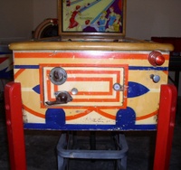 Image # 28276: Classy Bowler Cabinet - Front 
(Gottlieb data does not support that this game was built with wooden legs. The manufacturer's flyer shows metal legs.)