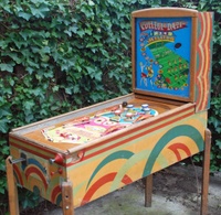 Image # 59947: College Daze Cabinet - Full View 
(This game has a repainted backglass but is included here to show its other features. The left flipper should be white. Serial number 013073CD.)
