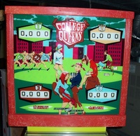 Image # 31891: College Queens Sample Game - Beaded Backbox 
(Red trim has same spiderwebbing as the cabinet. Serial number '1016 S'.)