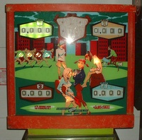 Image # 61906: College Queens Sample Game - Beaded Backbox 
(Red trim has same spiderwebbing as the cabinet. Serial number '1018 S'.)