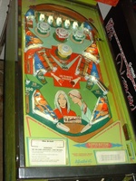 Image # 61907: College Queens Sample Game - Playfield 
(Light green upper ball arch, side trim, and card holder. Serial number '1018 S'.)