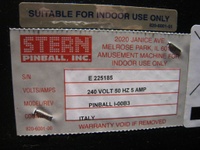Image # 44133: Iron Man Sample Game - Manufacturer Label 
(Serial number E 225185.)