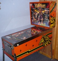 Image # 40692: Cosmic Gunfight Orange Version Cabinet 
(The owner of this game states that some minor paint touch-ups were done before he clearcoated the playfield and applied reproduction drop target stickers.)