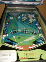 Image # 5990: Cosmos Playfield 
(This playfield has a post added to the left outlane in accordance with the manufacturer's Liberal Post Location Instructions.)