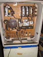 Image # 50355: Cross Town Inside Backbox 
(On the right edge of the insert is an unwired slam switch that is not found on other games in the production run. Likely, it was an operator's idea.)