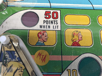Image # 78456: Cross Town Sample Game - Playfield - Detail 
(A thin polycarbonate sheet has been placed on this playfield to protect it from further wear. Serial number 01017 S.)