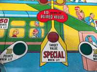 Image # 78457: Cross Town Sample Game - Playfield - Detail 
(A thin polycarbonate sheet has been placed on this playfield to protect it from further wear. Serial number 01017 S.)