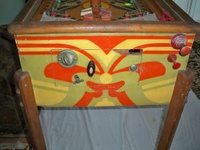 Image # 39869: Cyclone Cabinet - Front 
(The game flyer shows that both flippers are supposed to be white. The oval doorbell button on the coin door is likely a free-play button and is not original to this game.)