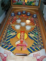 Image # 39864: Cyclone Playfield 
(The game flyer shows that both flippers are supposed to be white. Serial number 053123C.)