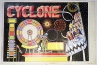 Image # 70366: Cyclone Original Backglass Artwork 
(Artist is Python Anghelo.Media are unconfirmed.Dimensions 30 inches by 20 inches including mounting board.)