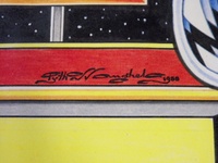 Image # 70367: Cyclone Original Backglass Artwork - Detail 
(Artist is Python Anghelo.Media are unconfirmed.Dimensions 30 inches by 20 inches including mounting board.)