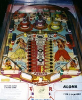 Image # 58: Aloha Playfield 
(The manufacturer did not design the playfield with a post between the flippers. The post shown here was added later.)
