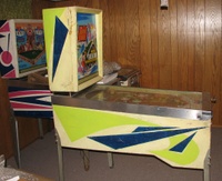 Image # 46370: Alpine Club Cabinet - Left 
(Portions of the blue areas of the cabinet have been touched up. Serial number 19514.)