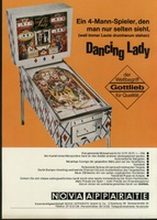 Image # 20928: Dancing Lady German Flyer 
(This flyer shows the slightly shorter backbox with the shorter and more colorful Early Production backglass.)