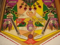 Image # 34772: Dancing Lady Sample Game - Lower Playfield 
(The A-B-C-D playfield outlane artwork of the sample game were changed and recolored for the production game.)