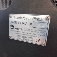 Image # 77909: Thunderbirds Sample Game - Cabinet - Manufacturer Plate 
(Serial number 003.)