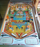 Image # 10898: Disco Playfield 
(The mini-post below the flippers (barely visible) was added after the game left the factory.)
