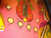 Image # 48474: Doodle Bug Early Production Playfield - Detail 
(The yellow rollover button below the doodle bug is not original to this game. Serial number 65420.)