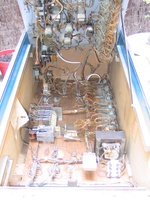 Image # 48478: Doodle Bug Inside Early Production Cabinet 
(The knocker and large bell at rear of cabinet were added by a game owner. Serial number 65420.)