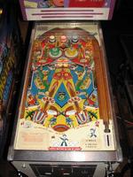 Image # 83598: Double Barrel Playfield 
(The backbox and cabinet have been repainted. Photographed at the 2013 Pinball Expo in Chicago.)
