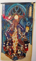 Image # 70549: Dungeons & Dragons Preliminary Playfield Art 
(This is the playfield overlaid with some of the proposed raised plastics art.Artist is Pat McMahon.Marker color study on blueprint paper.)