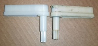 Image # 67933: Dyn O' Mite Flipper Design Comparison 
(The flipper used for this game is on the right. The manufacturer used a different style on their later games, shown here on the left.)