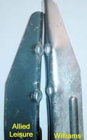 Image # 68580: Dyn O' Mite Leg Bolt Hole Comparison 
(A standard Williams pinball machine leg is shown here to compare leg bolt hole distances.)