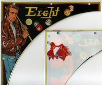 Image # 39417: Eight Ball Playfield Plastics 
(Pinky Tuscadero's shirt on this slingshot plastic appears red when the game is on, and tan when the game is off.)