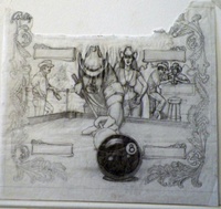 Image # 70560: Eight Ball Deluxe Pre-Production Backglass Art 
(Artist is Margaret Hudson.Pencil on trace paper.Dimensions approximately 14 inches by 15 inches.)