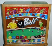 Image # 6338: "8 Ball" Backglass 
(The cabinet has been repainted but is included here to show its other features. Serial number 52250.)