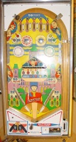 Image # 28846: Elite Guard Playfield 
(The bumper cap point values seen on this game were changed by the operator to account for his modification to 5-digit backglass scoring.)