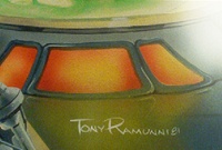Image # 71160: Embryon Original Backglass Artwork - Detail 
(Artist is Tony Ramunni.Watercolor on posterboard.Approximate dimensions 25 1/2  inches by 28 inches. Metal frame is 30 by 32 inches.)