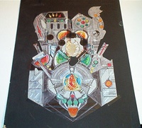 Image # 71161: Embryon Original Playfield Concept Artwork 
(Artist is Tony Ramunni.Colored pencils on paper, affixed to black tagboard.Approximate dimensions 12  inches by 18 1/2 inches. Tagboard is 17 inches by 24 inches.)