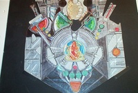 Image # 71163: Embryon Original Playfield Concept Artwork - Detail 
(Artist is Tony Ramunni.Colored pencils on paper, affixed to black tagboard.Approximate dimensions 12  inches by 18 1/2 inches. Tagboard is 17 inches by 24 inches.)
