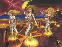 Image # 68099: Excalibur Original Backglass Artwork 
(Artists are Constantino Mitchell and Jeanine Mitchell.Acrylic paint on illustration board.Dimensions 30 inches by 40 inches.)