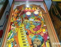 Image # 12922: Eye Of The Tiger Playfield 
(The blue drop target is not the original color supplied by the manufacturer. It should be white.)