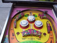 Image # 38008: Fan-Tas-Tic Upper Playfield 
(The pop bumpers caps shown here are not original to this game.)