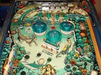 Image # 13977: Fathom Upper Playfield 
(The three center white drop targets are not original to this game.)