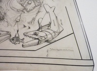 Image # 70434: Fish Tales Original Concept Artwork 
(Artist is Python Anghelo.Pencil and felt pen on sepia Mylar.Dimensions 16 inches wide at bottom, 7 1/2 inches wide at top, and 14 1/2 inches long.)