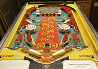 Image # 65309: Flip Flop Early Production Playfield 
(The ribbed blue double bonus insert is not original to this game. The original one was red and was not ribbed. Serial number 1016.)