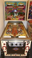 Image # 65317: Flip Flop Early Production Cabinet - Front View 
(The ribbed blue double bonus insert is not original to this game. The original one was red and was not ribbed. Serial number 1016.)