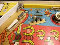 Image # 65312: Flip Flop Early Production - Red Double Bonus Insert 
(The red insert came with the game. Later, it broke and was replaced with a ribbed blue insert as seen in other pictures. Serial number 1016.)