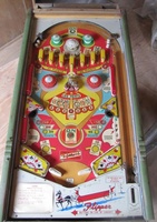 Image # 65262: Flipper Sample Game - Playfield and Woodrails 
(The wood trim has been repainted green. Serial number 45011 S.)