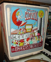 Image # 31093: Flipper Clown Sample Game - Backglass 
(Serial number '01004 S' is stamped on outside of cabinet above the coin door.)